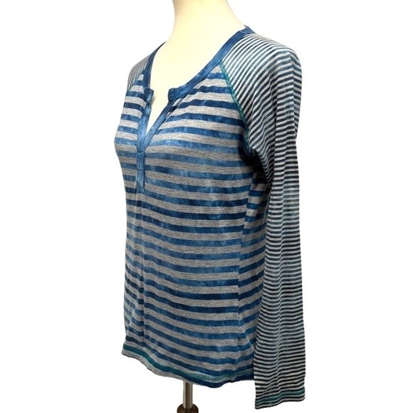 Prana able & Gray Striped Split Neck Cotton Blend Long Sleeve Pullover Medium - Picture 5 of 10